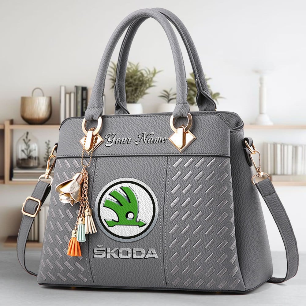 SKODA Logo Crossbody Zip Hand Bag With Tassel Custom Name For Women - Image 4