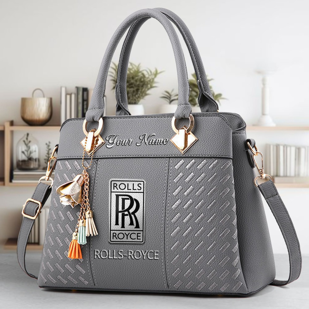 Rolls Royce Logo Crossbody Zip Hand Bag With Tassel Custom Name For Women - Image 4
