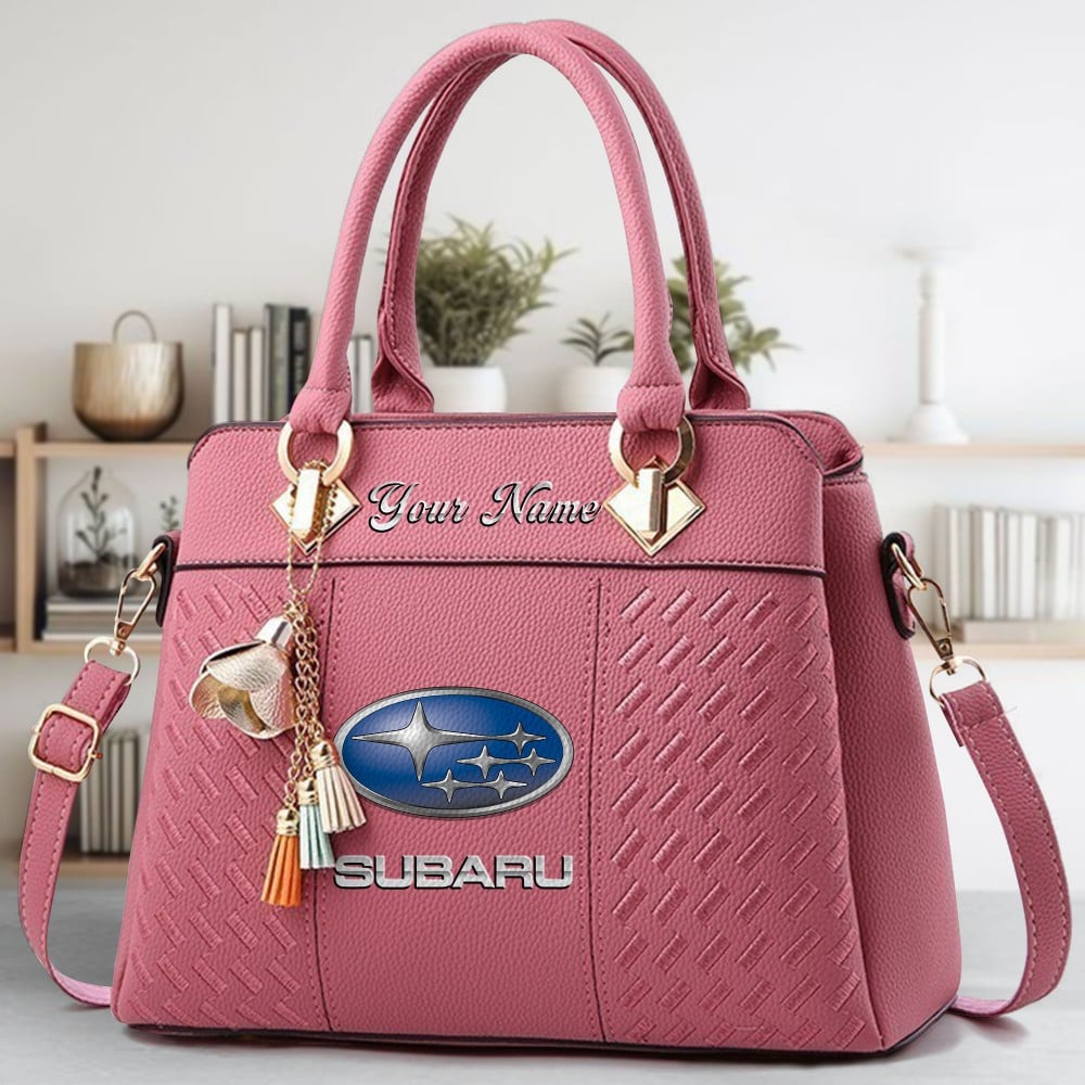Subaru Logo Crossbody Zip Hand Bag With Tassel Custom Name For Women - Image 5