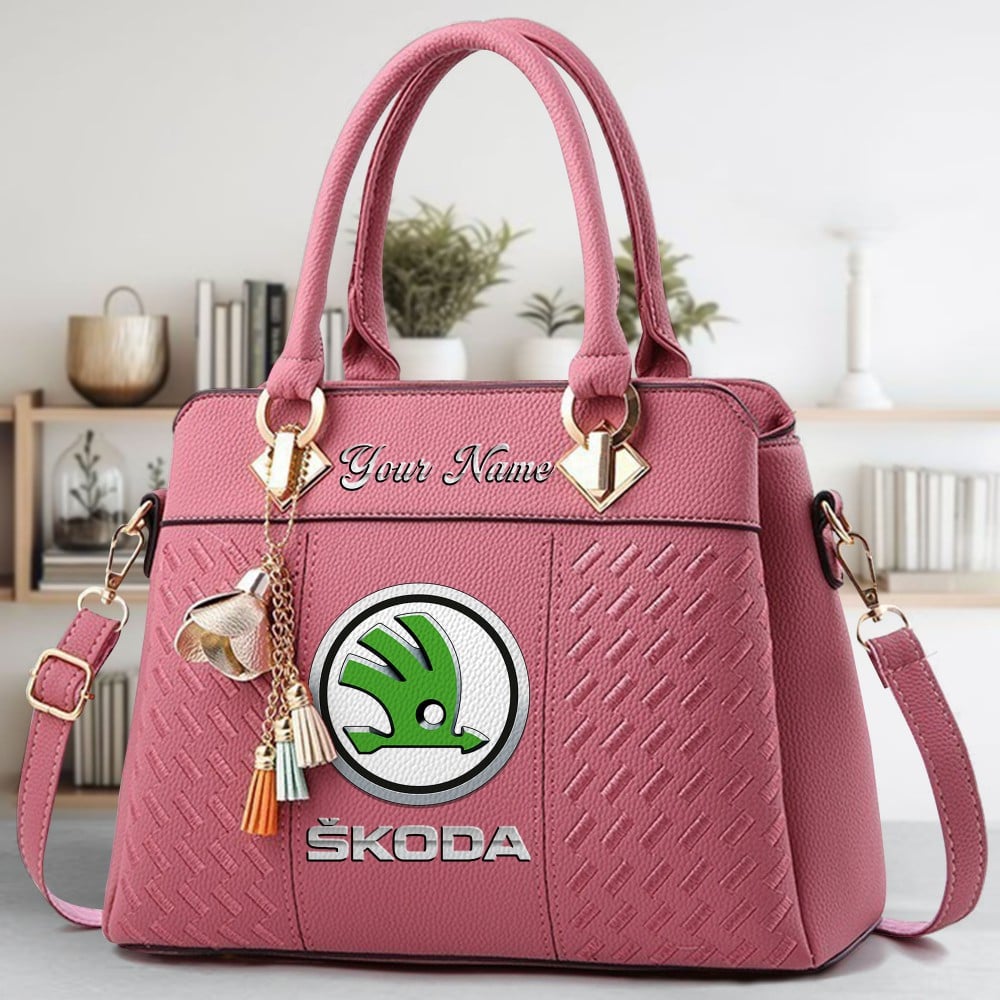SKODA Logo Crossbody Zip Hand Bag With Tassel Custom Name For Women - Image 5