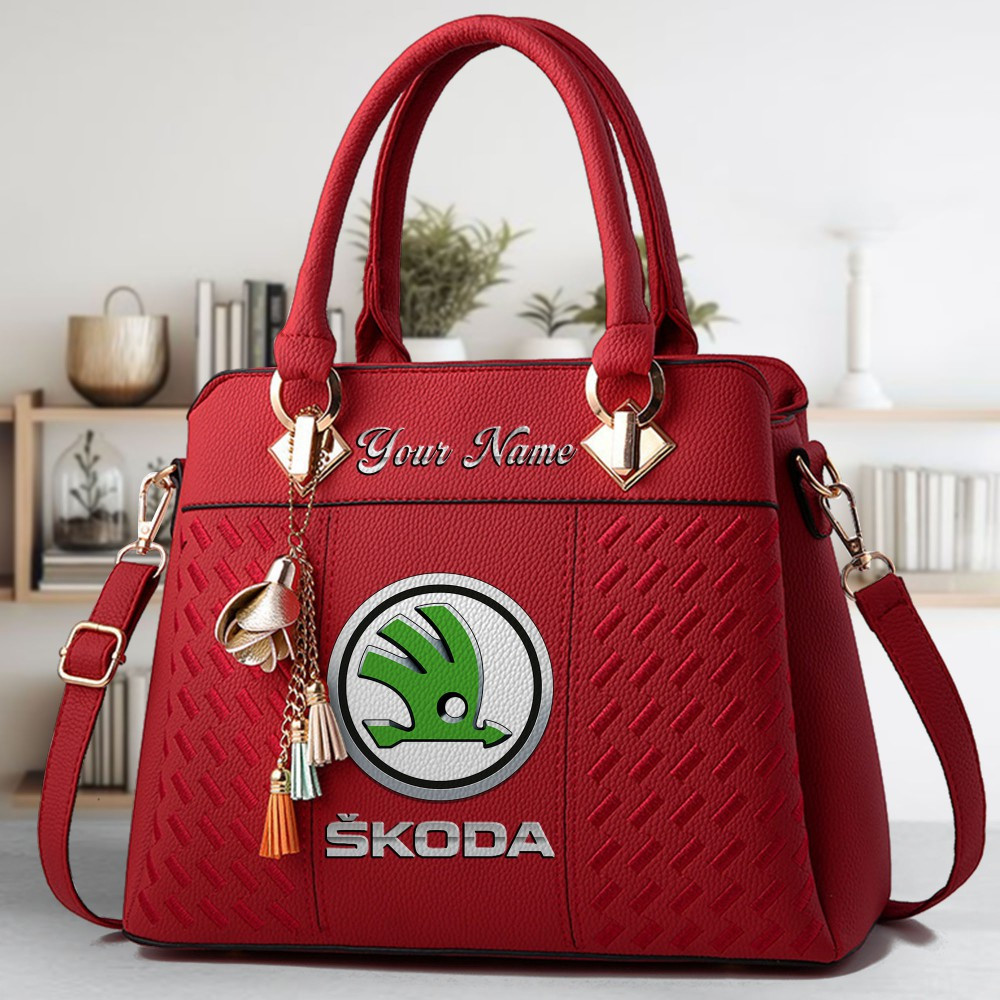 SKODA Logo Crossbody Zip Hand Bag With Tassel Custom Name For Women - Image 6