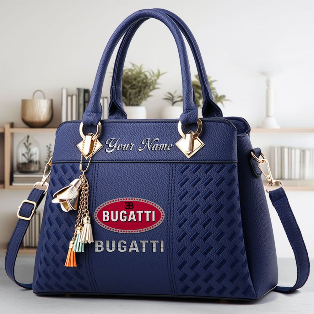 Bugatti Logo Crossbody Zip Hand Bag With Tassel Custom Name For Women - Image 2