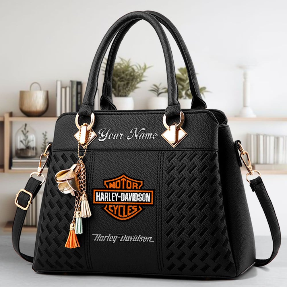 Harley davidson Logo Crossbody Zip Hand Bag With Tassel Custom Name For Women - Image 2