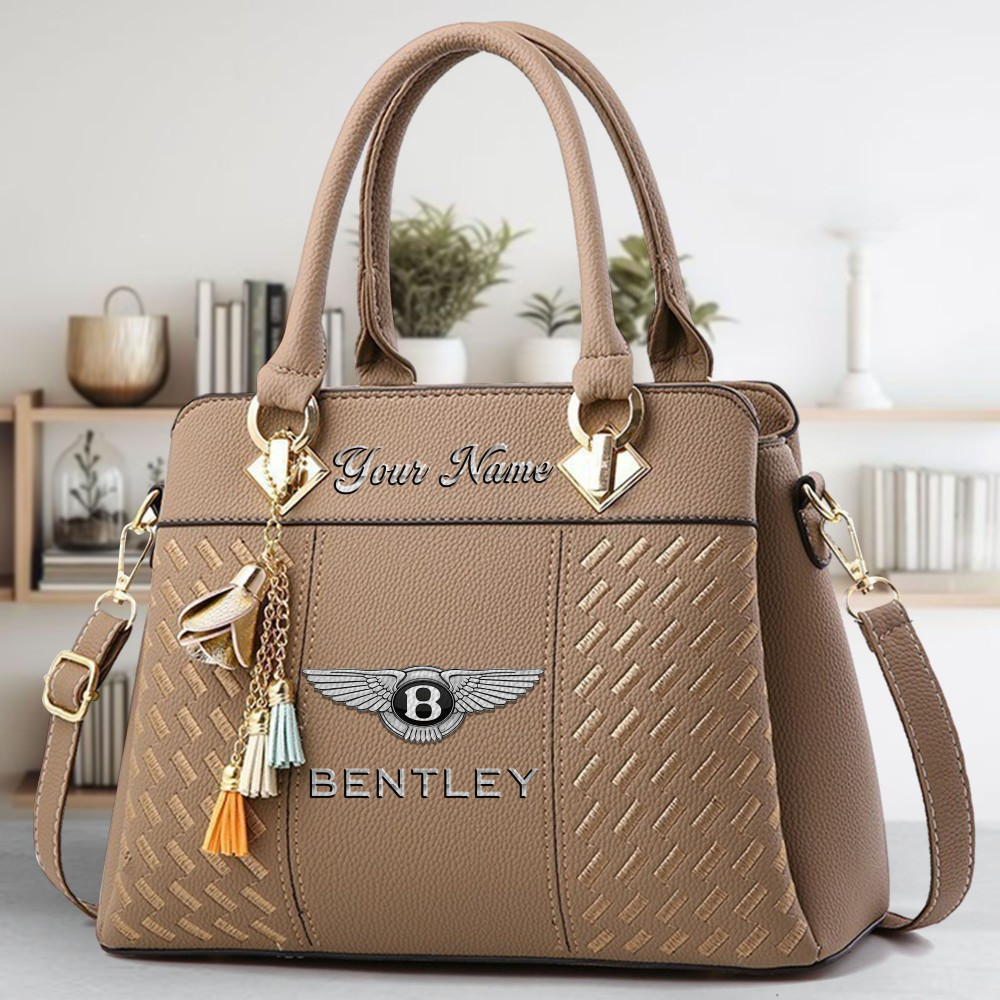 Bentley Logo Crossbody Zip Hand Bag With Tassel Custom Name For Women - Image 3