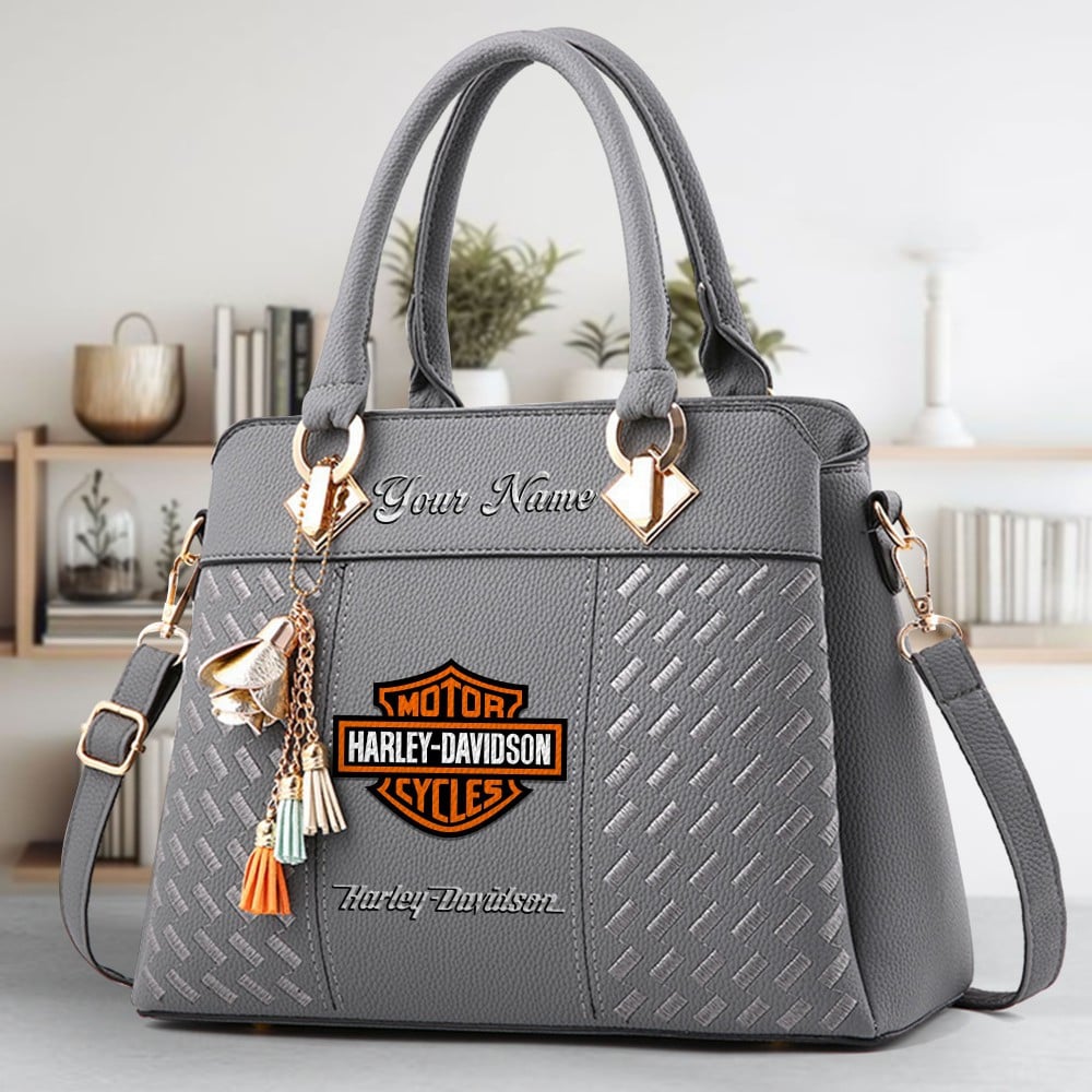 Harley davidson Logo Crossbody Zip Hand Bag With Tassel Custom Name For Women - Image 4
