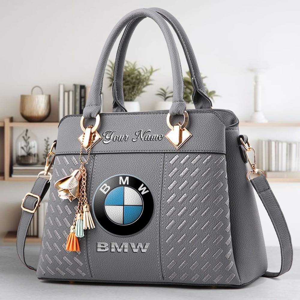 BMW Logo Crossbody Zip Hand Bag With Tassel Custom Name For Women - Image 4