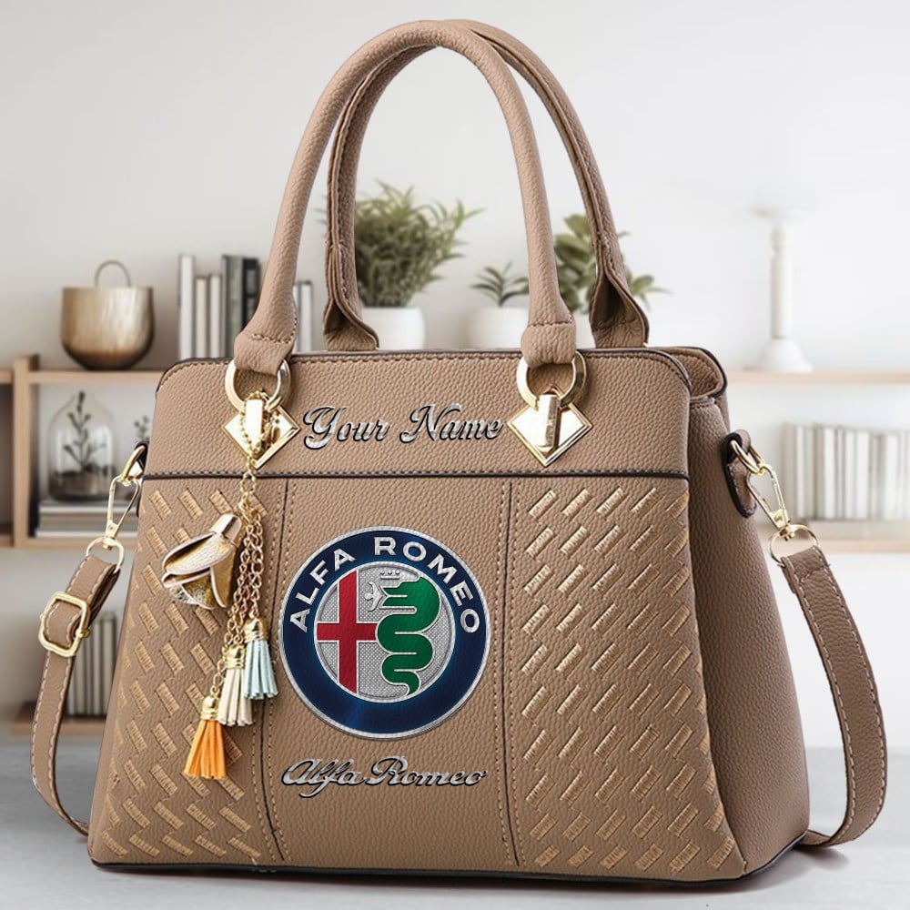 Alfa Romeo Logo Crossbody Zip Hand Bag With Tassel Custom Name For Women - Image 3