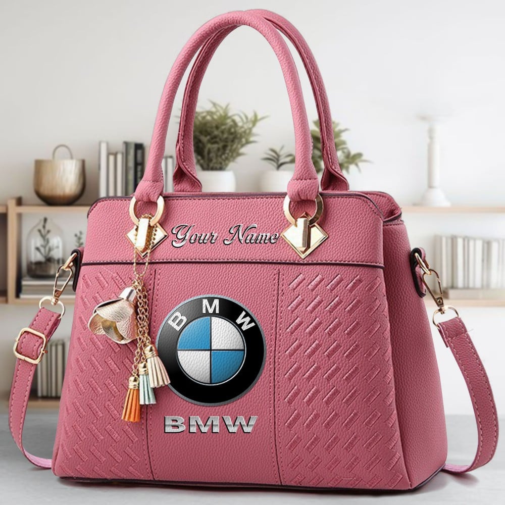 BMW Logo Crossbody Zip Hand Bag With Tassel Custom Name For Women - Image 5