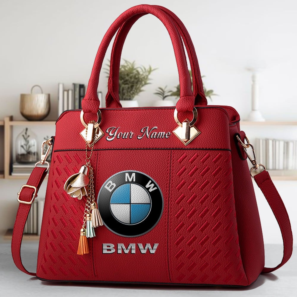 BMW Logo Crossbody Zip Hand Bag With Tassel Custom Name For Women - Image 6