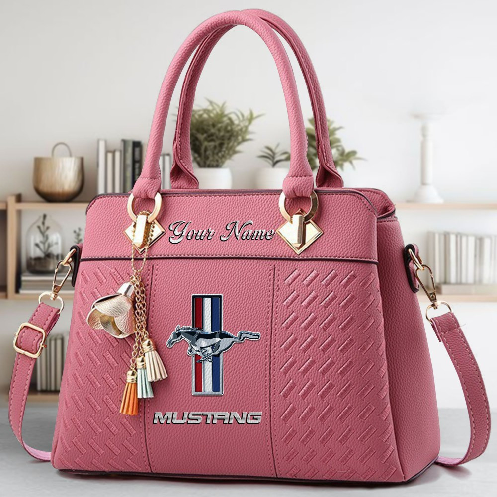 Ford Mustang Logo Crossbody Zip Hand Bag With Tassel Custom Name For Women - Image 5