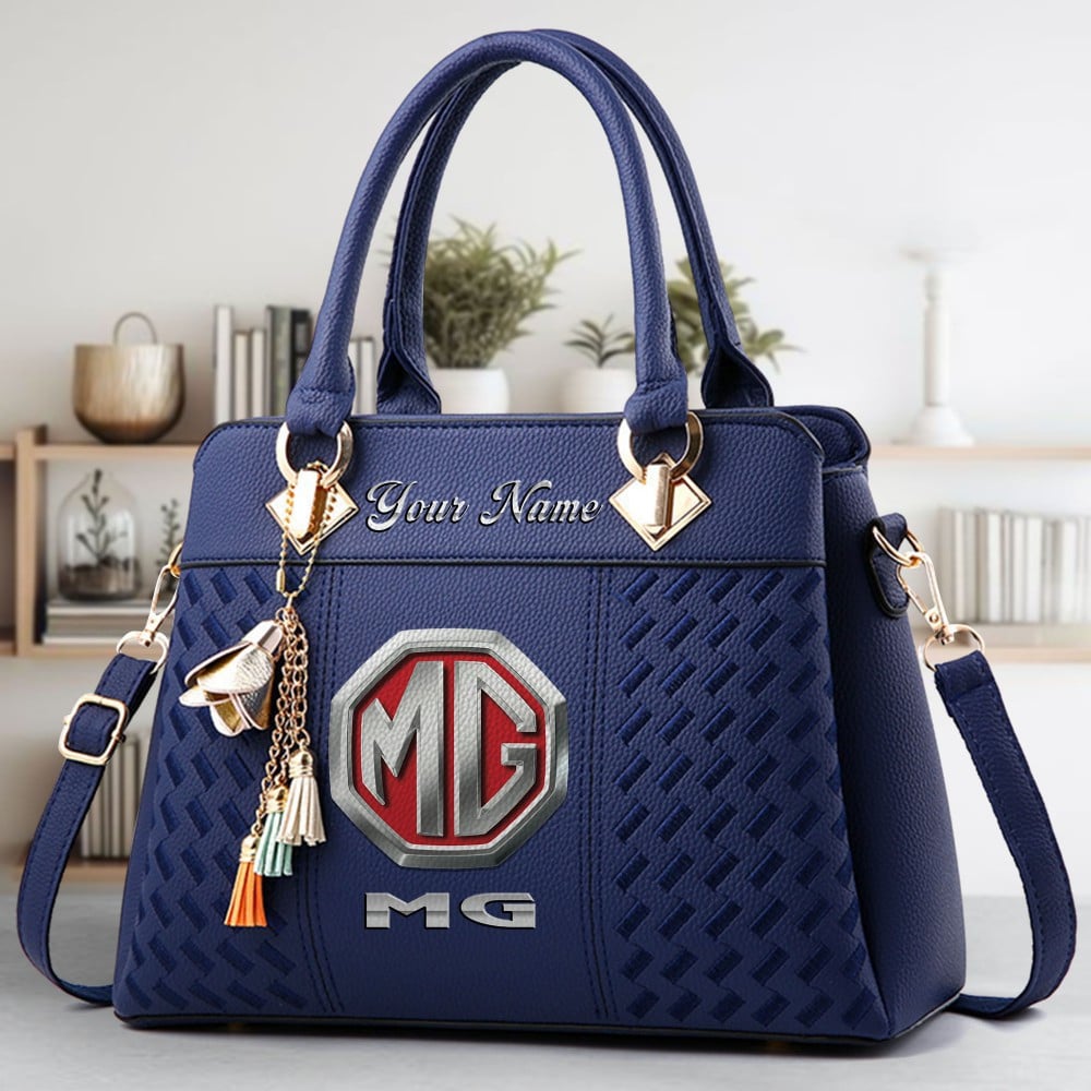 MG Logo Crossbody Zip Hand Bag With Tassel Custom Name For Women - Image 2