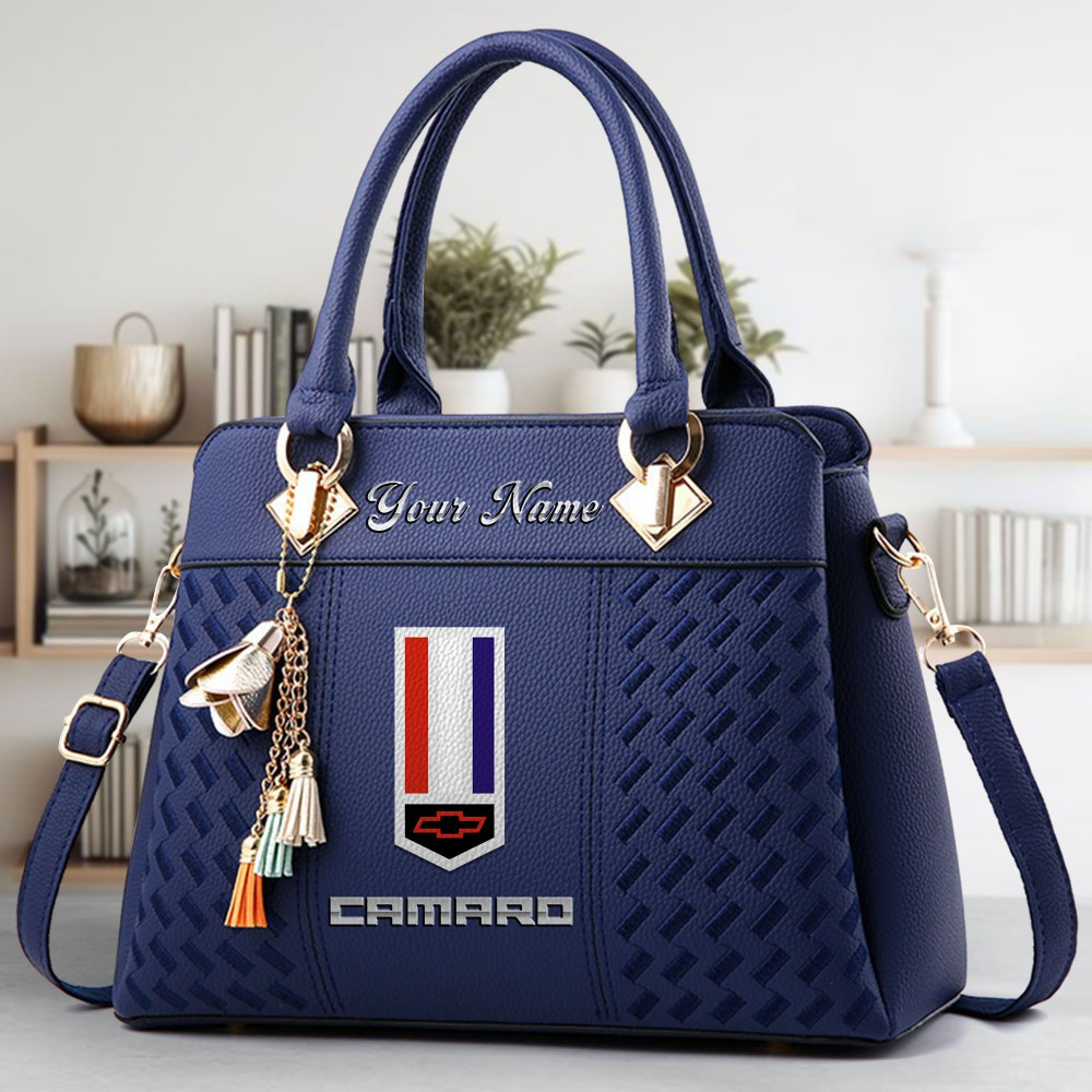 Chevrolet Camaro Logo Crossbody Zip Hand Bag With Tassel Custom Name For Women - Image 2