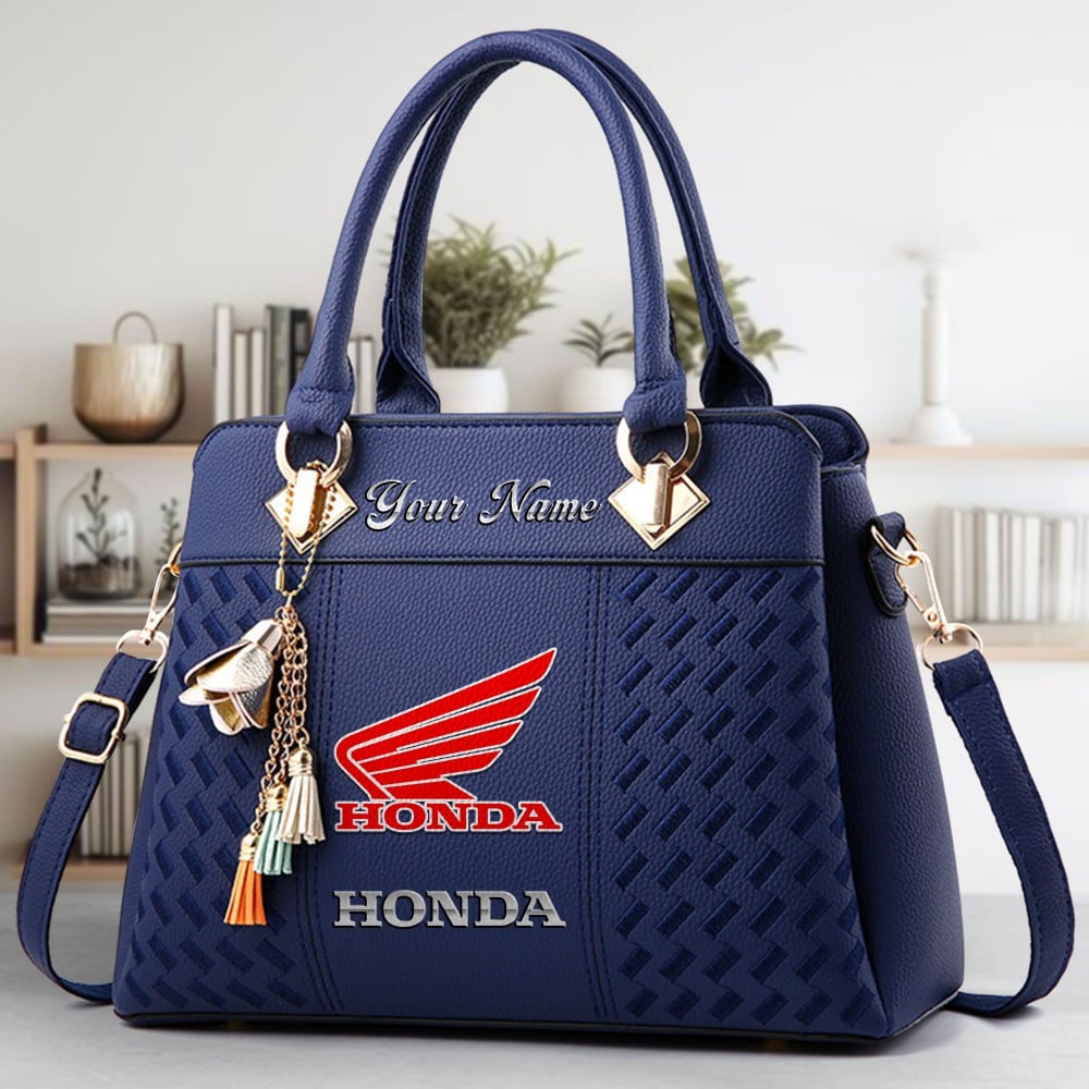 Honda Motorcycle Logo Crossbody Zip Hand Bag With Tassel Custom Name For Women - Image 3
