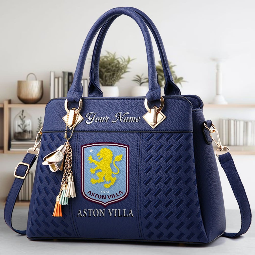 Aston Villa F.C Logo Crossbody Zip Hand Bag With Tassel Custom Name For Women - Image 3