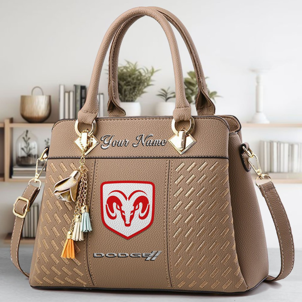 Dodge Logo Crossbody Zip Hand Bag With Tassel Custom Name For Women - Image 3