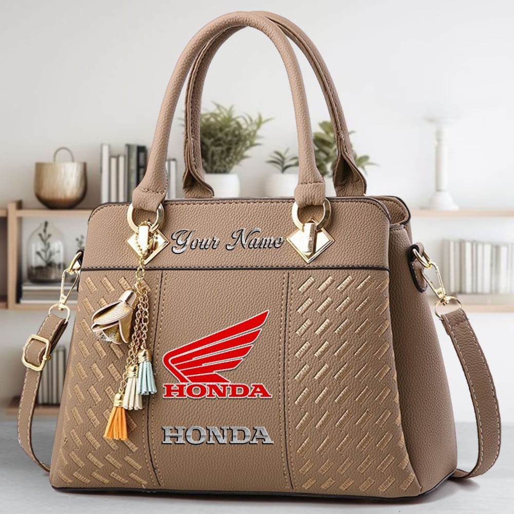 Honda Motorcycle Logo Crossbody Zip Hand Bag With Tassel Custom Name For Women - Image 4