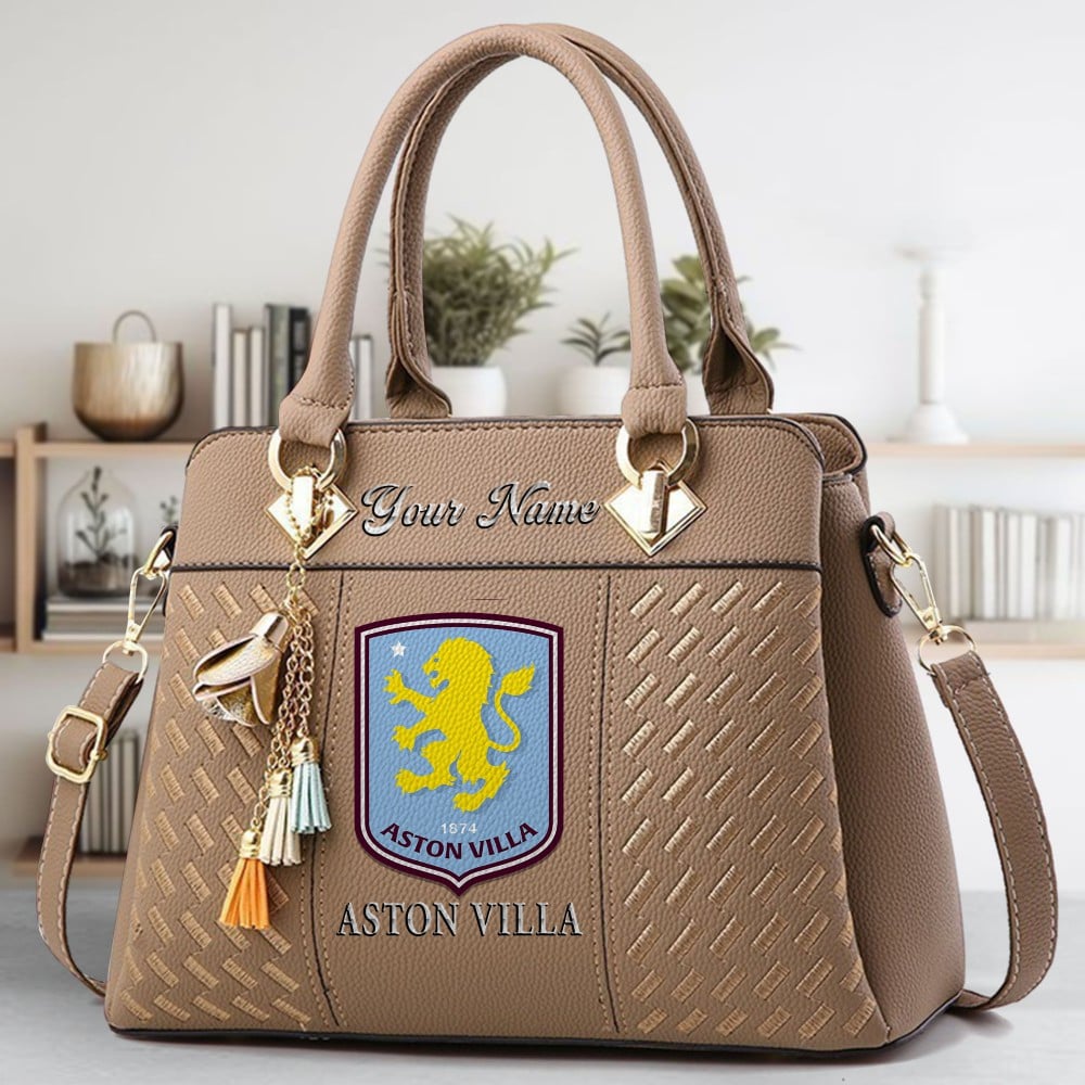 Aston Villa F.C Logo Crossbody Zip Hand Bag With Tassel Custom Name For Women - Image 4