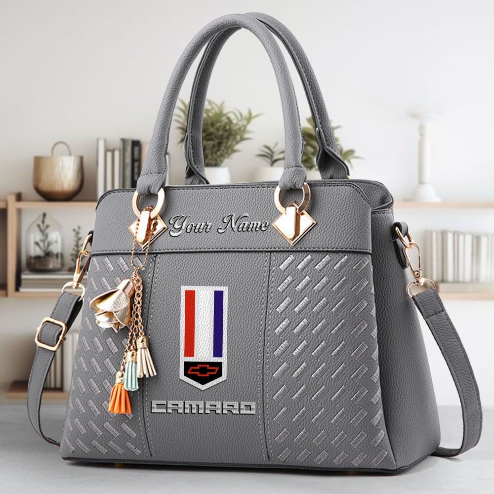 Chevrolet Camaro Logo Crossbody Zip Hand Bag With Tassel Custom Name For Women - Image 4
