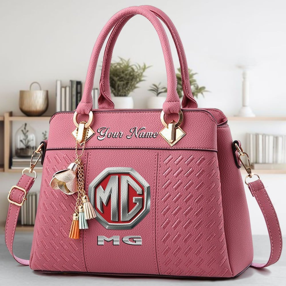 MG Logo Crossbody Zip Hand Bag With Tassel Custom Name For Women - Image 5