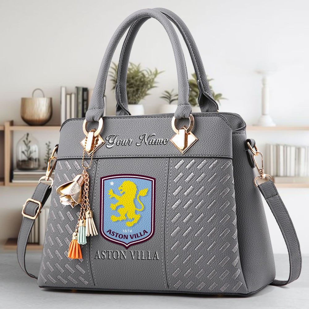 Aston Villa F.C Logo Crossbody Zip Hand Bag With Tassel Custom Name For Women - Image 5