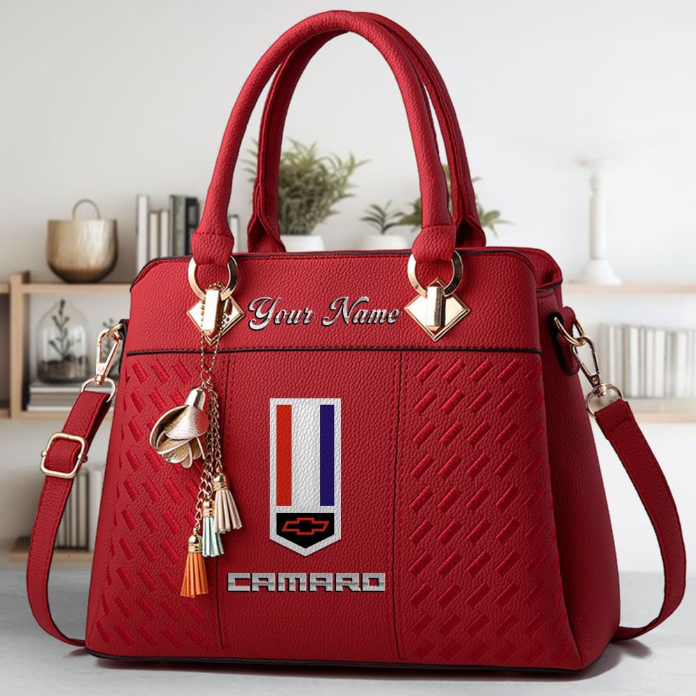 Chevrolet Camaro Logo Crossbody Zip Hand Bag With Tassel Custom Name For Women - Image 6