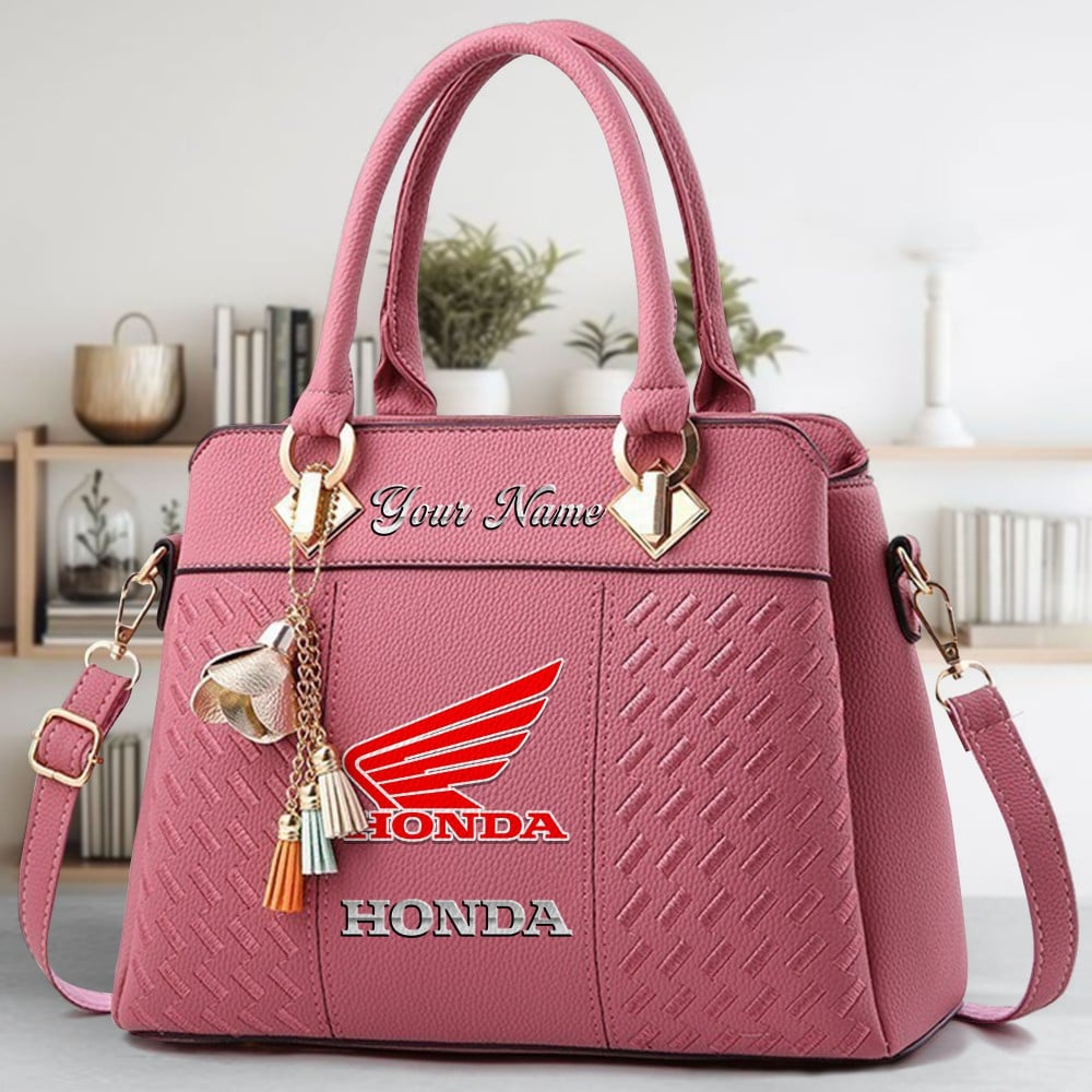 Honda Motorcycle Logo Crossbody Zip Hand Bag With Tassel Custom Name For Women - Image 6