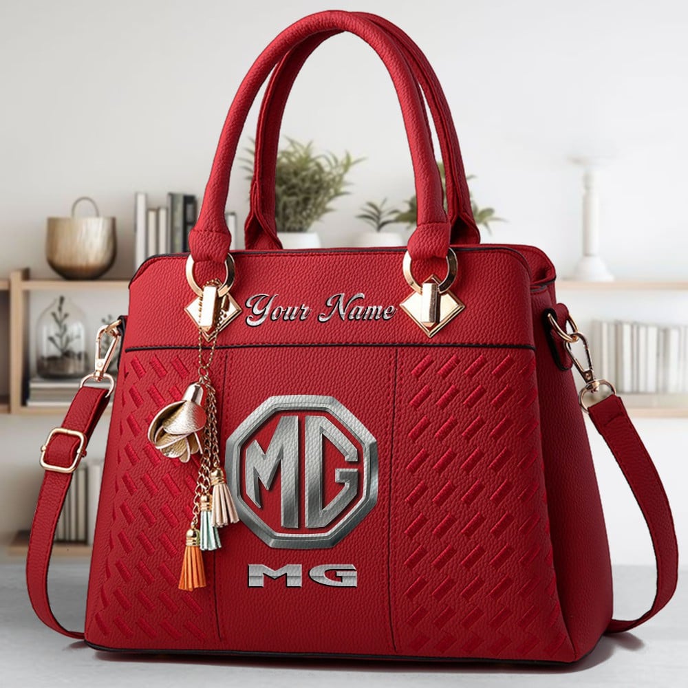 MG Logo Crossbody Zip Hand Bag With Tassel Custom Name For Women - Image 6