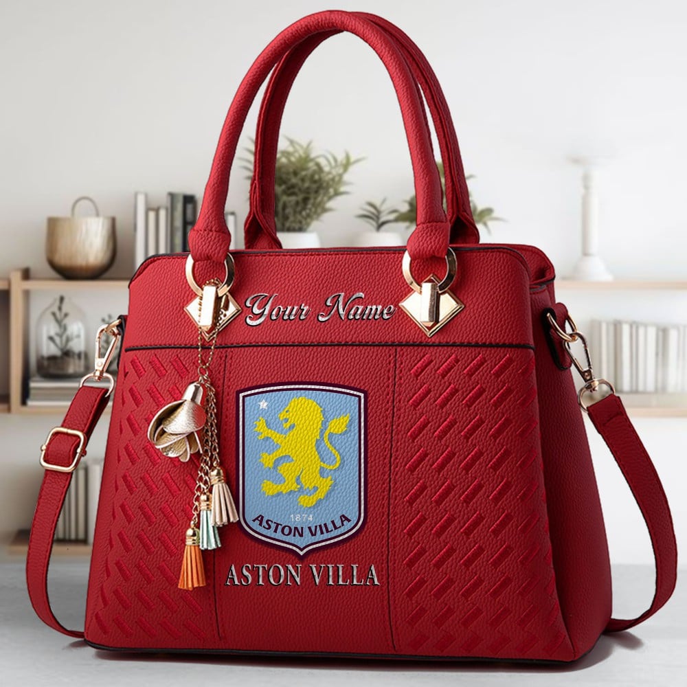 Aston Villa F.C Logo Crossbody Zip Hand Bag With Tassel Custom Name For Women - Image 6