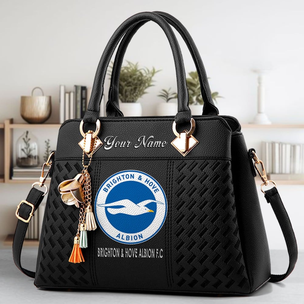 Brighton & Hove Albion F.C Logo Crossbody Zip Hand Bag With Tassel Custom Name For Women - Image 2