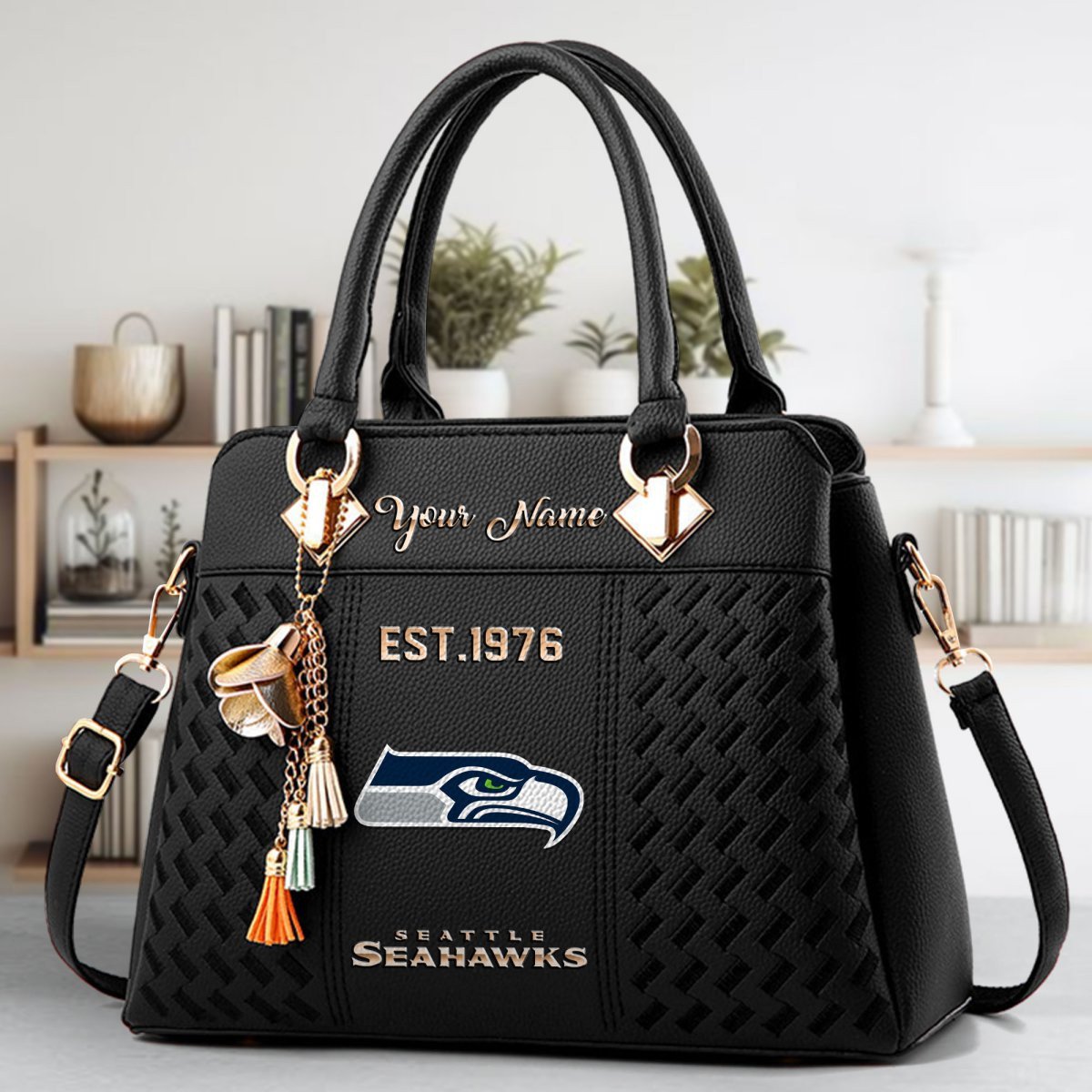 Seattle Seahawks Crossbody Zip Handbag With Tassel Custom Name For Women - Image 2
