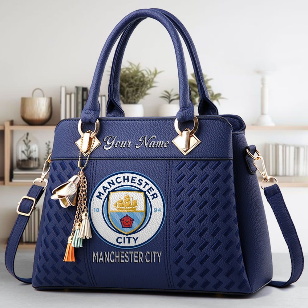 Manchester City F.C Logo Crossbody Zip Hand Bag With Tassel Custom Name For Women - Image 2