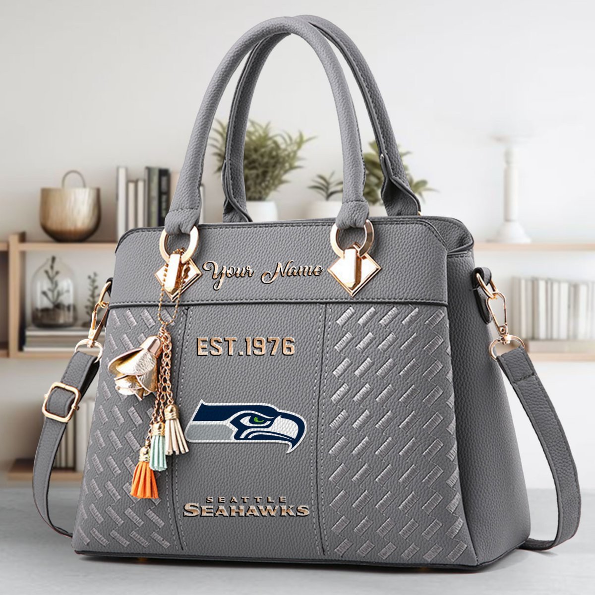 Seattle Seahawks Crossbody Zip Handbag With Tassel Custom Name For Women - Image 5