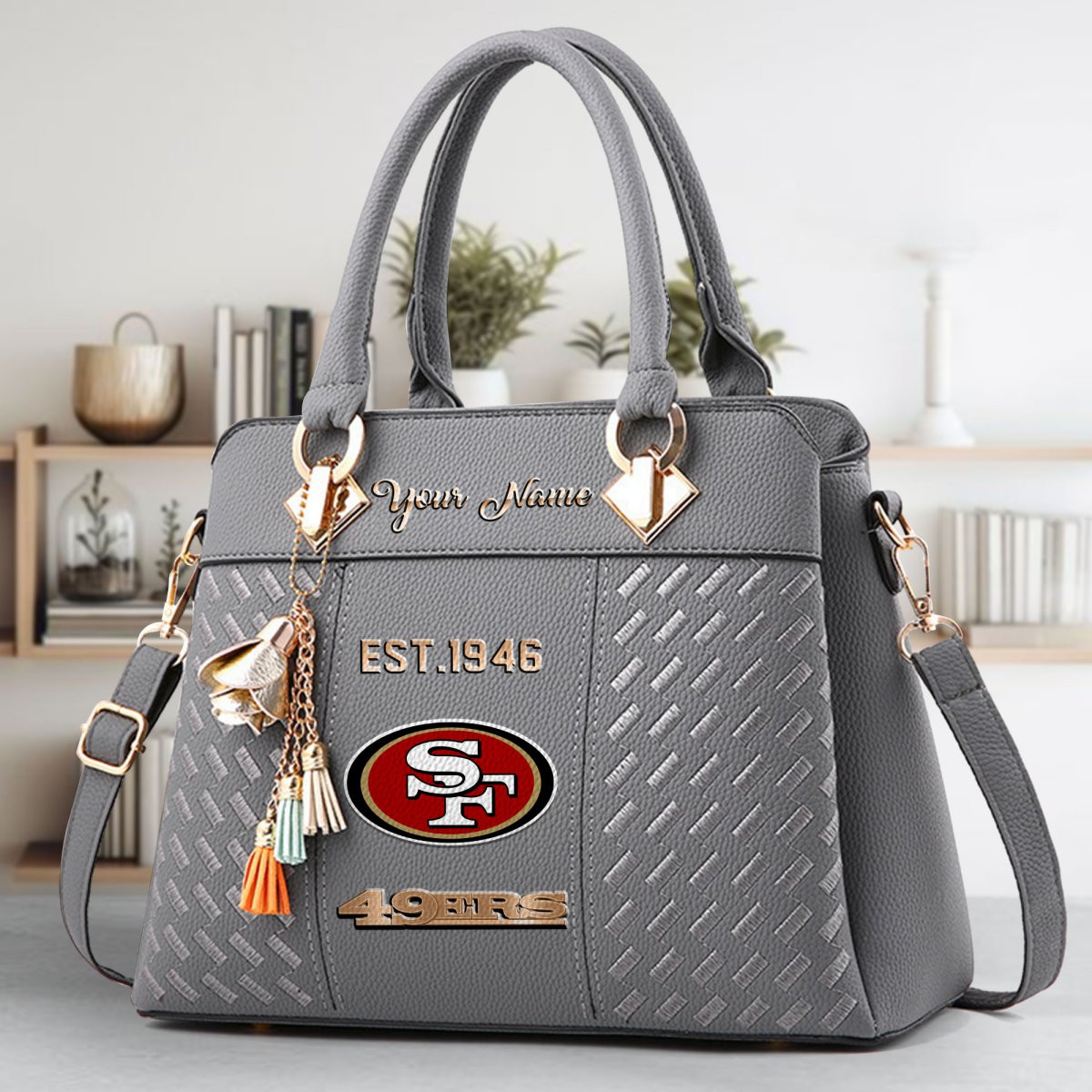 San Francisco 49ers Crossbody Zip Handbag With Tassel Custom Name For Women - Image 5
