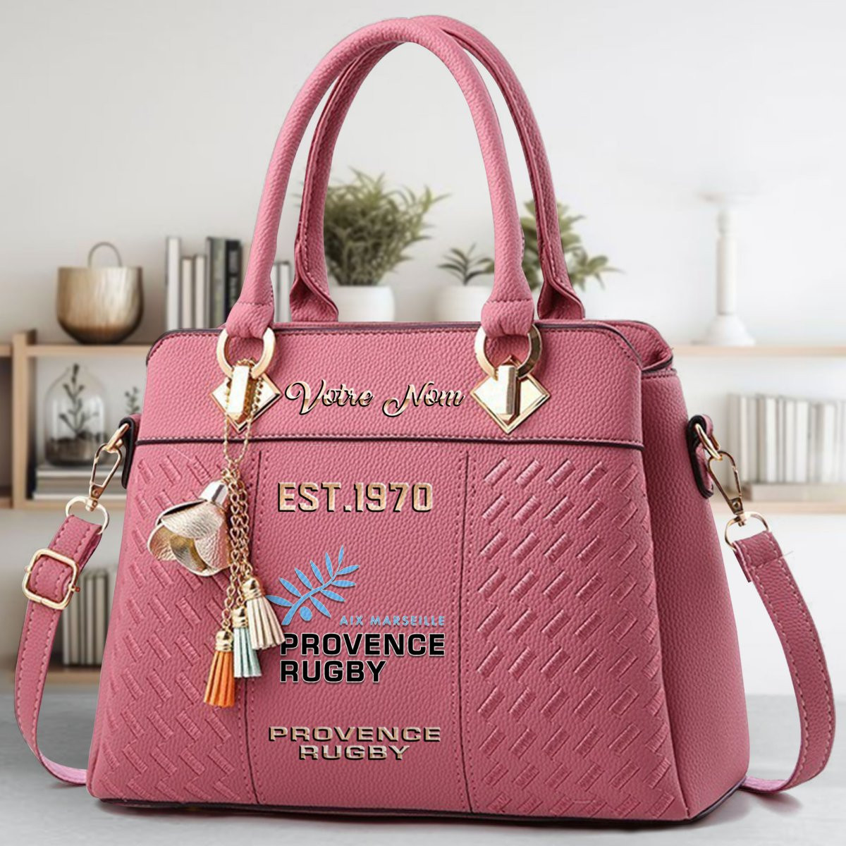 Provence Rugby Crossbody Zip Handbag With Tassel Custom Name For Women - Image 6