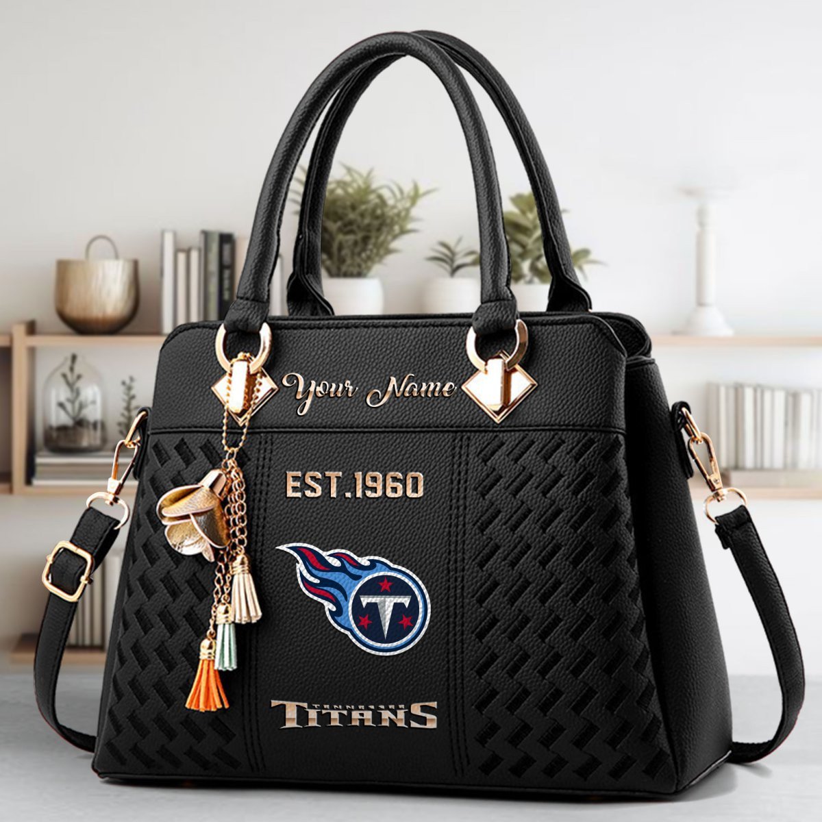 Tennessee Titans Crossbody Zip Handbag With Tassel Custom Name For Women - Image 2