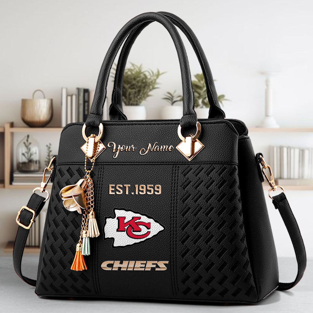Kansas City Chiefs Crossbody Zip Handbag With Tassel Custom Name For Women - Image 2