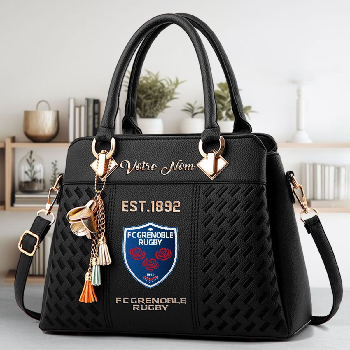 FC Grenoble Rugby Crossbody Zip Handbag With Tassel Custom Name For Women - Image 2