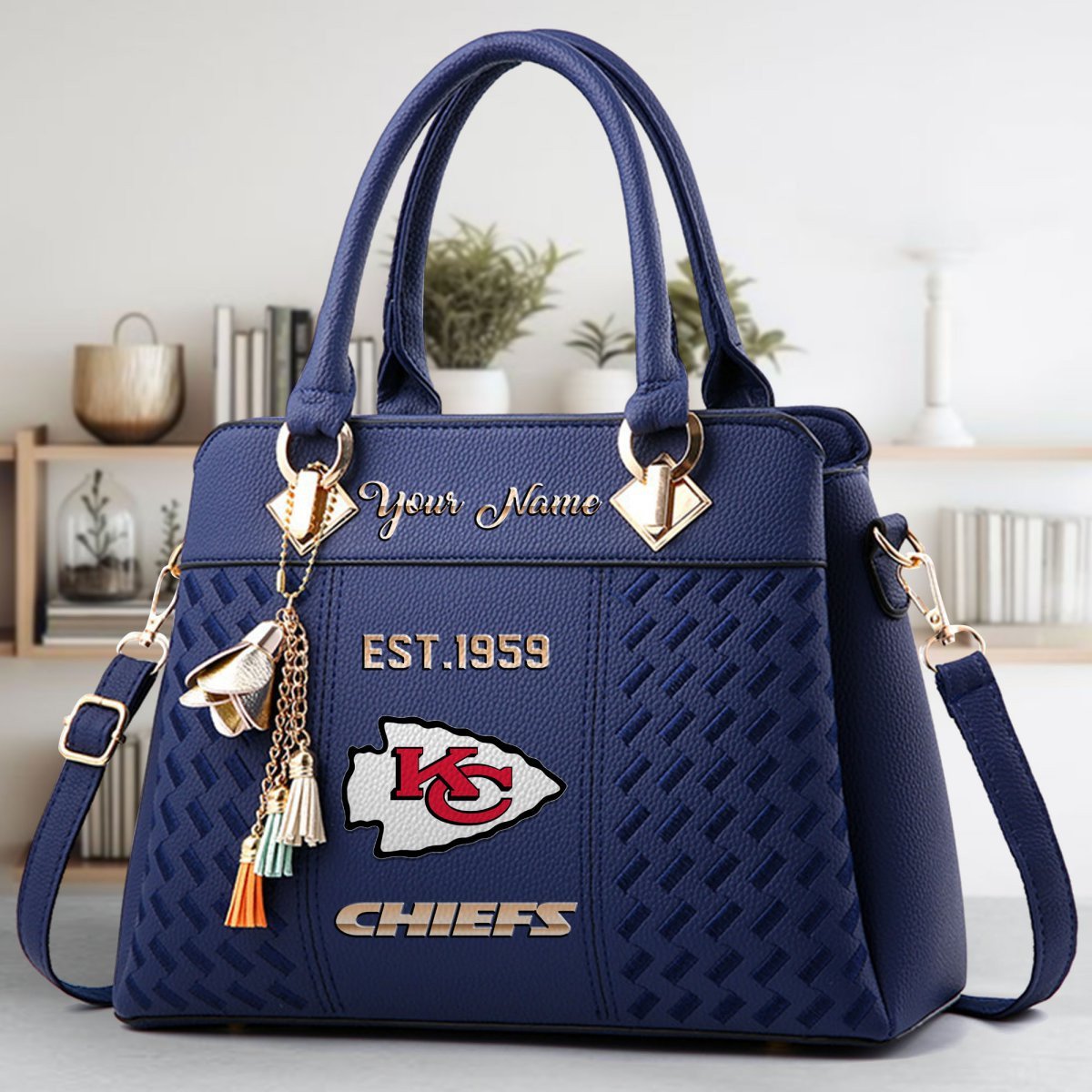 Kansas City Chiefs Crossbody Zip Handbag With Tassel Custom Name For Women - Image 3