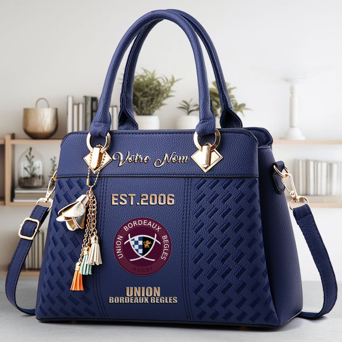 Union Bordeaux Begles Crossbody Zip Handbag With Tassel Custom Name For Women - Image 3