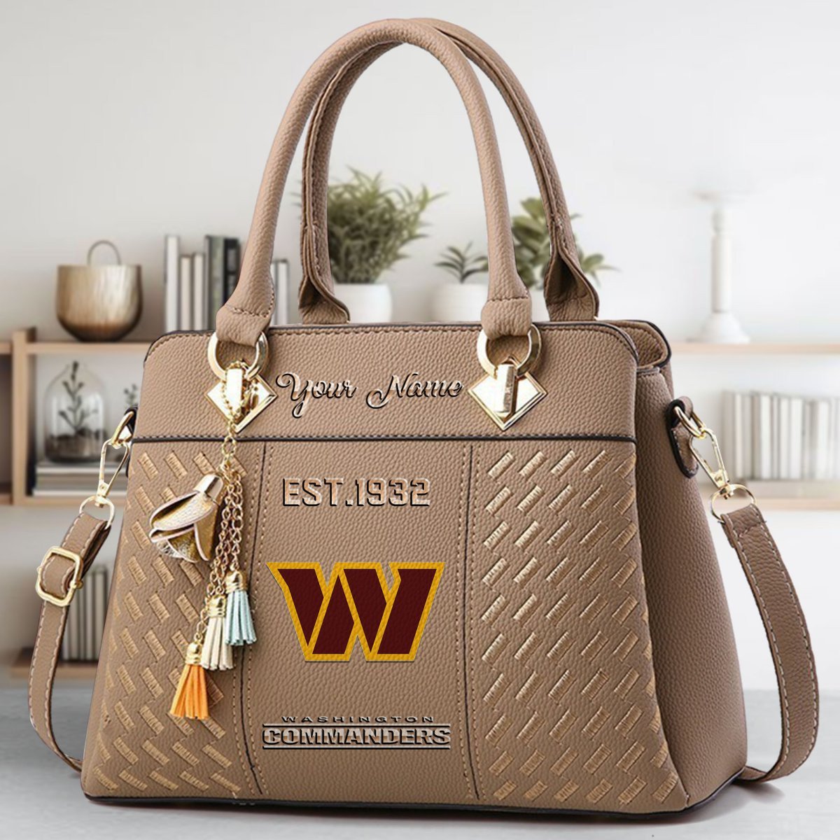 Washington Commanders Crossbody Zip Handbag With Tassel Custom Name For Women - Image 4