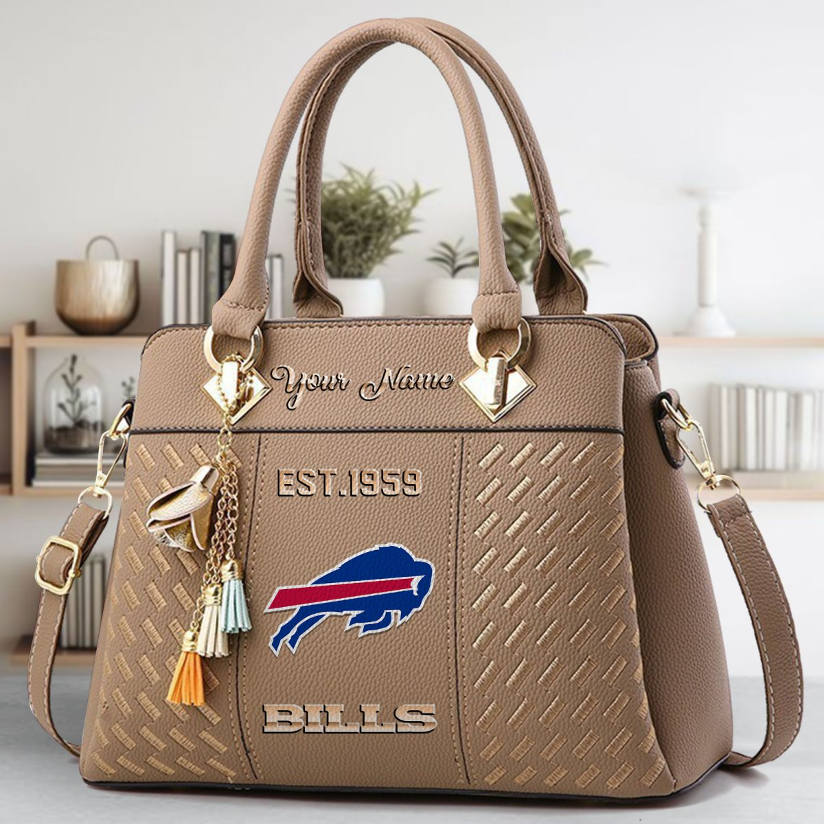 Buffalo Bills Crossbody Zip Handbag With Tassel Custom Name For Women - Image 4
