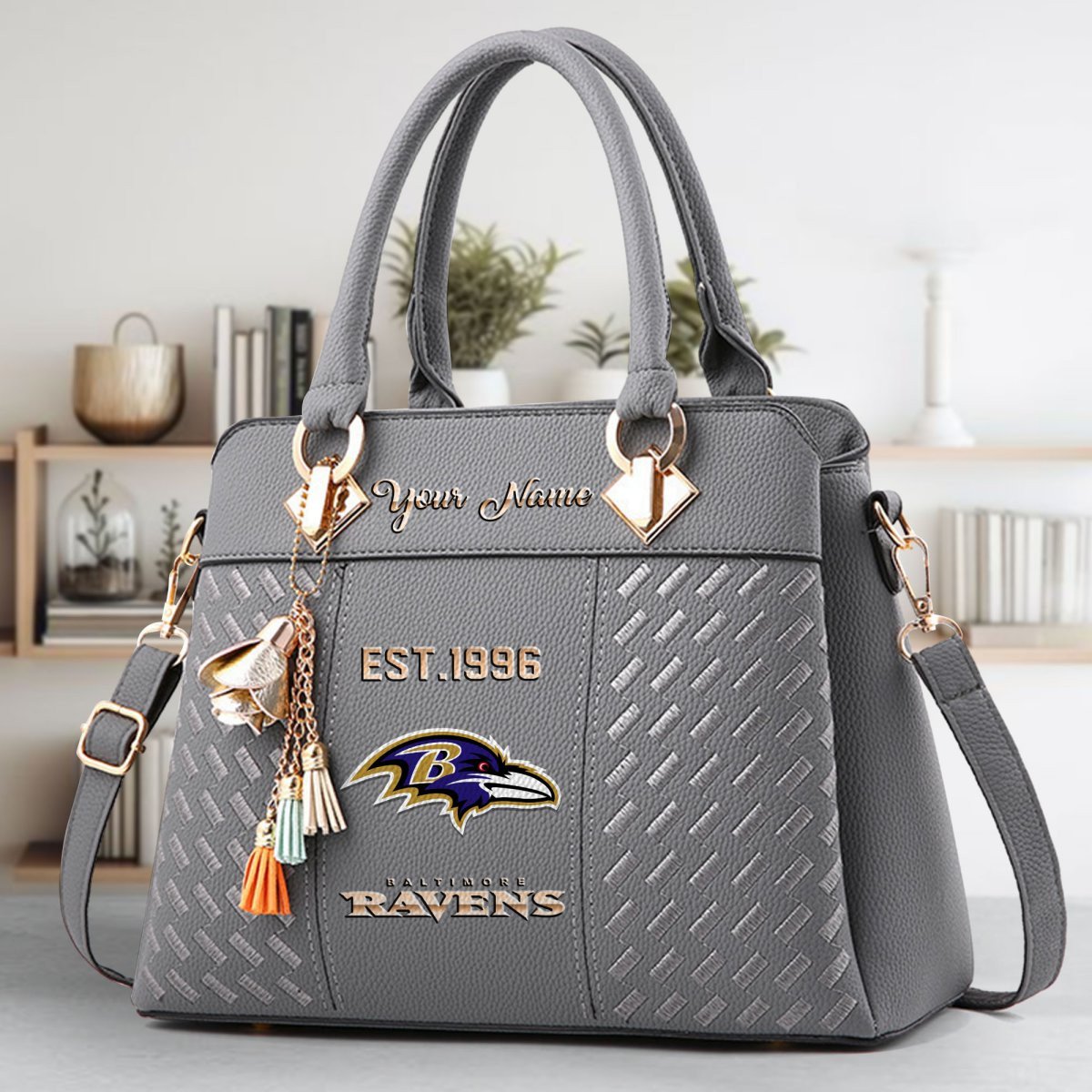 Baltimore Ravens Crossbody Zip Handbag With Tassel Custom Name For Women - Image 5