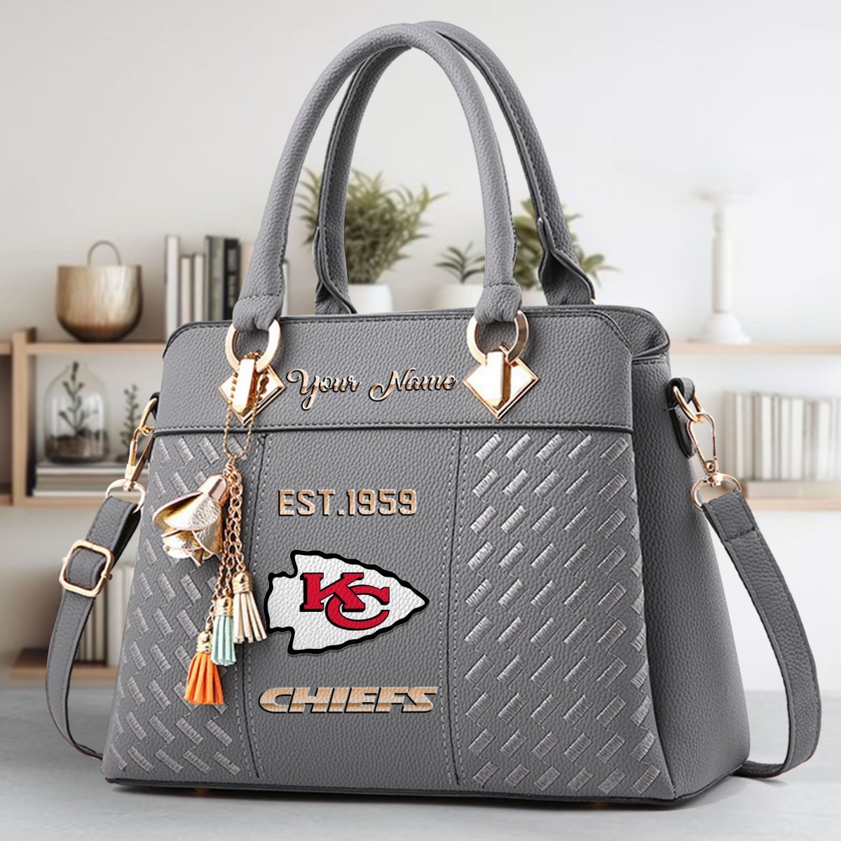 Kansas City Chiefs Crossbody Zip Handbag With Tassel Custom Name For Women - Image 5