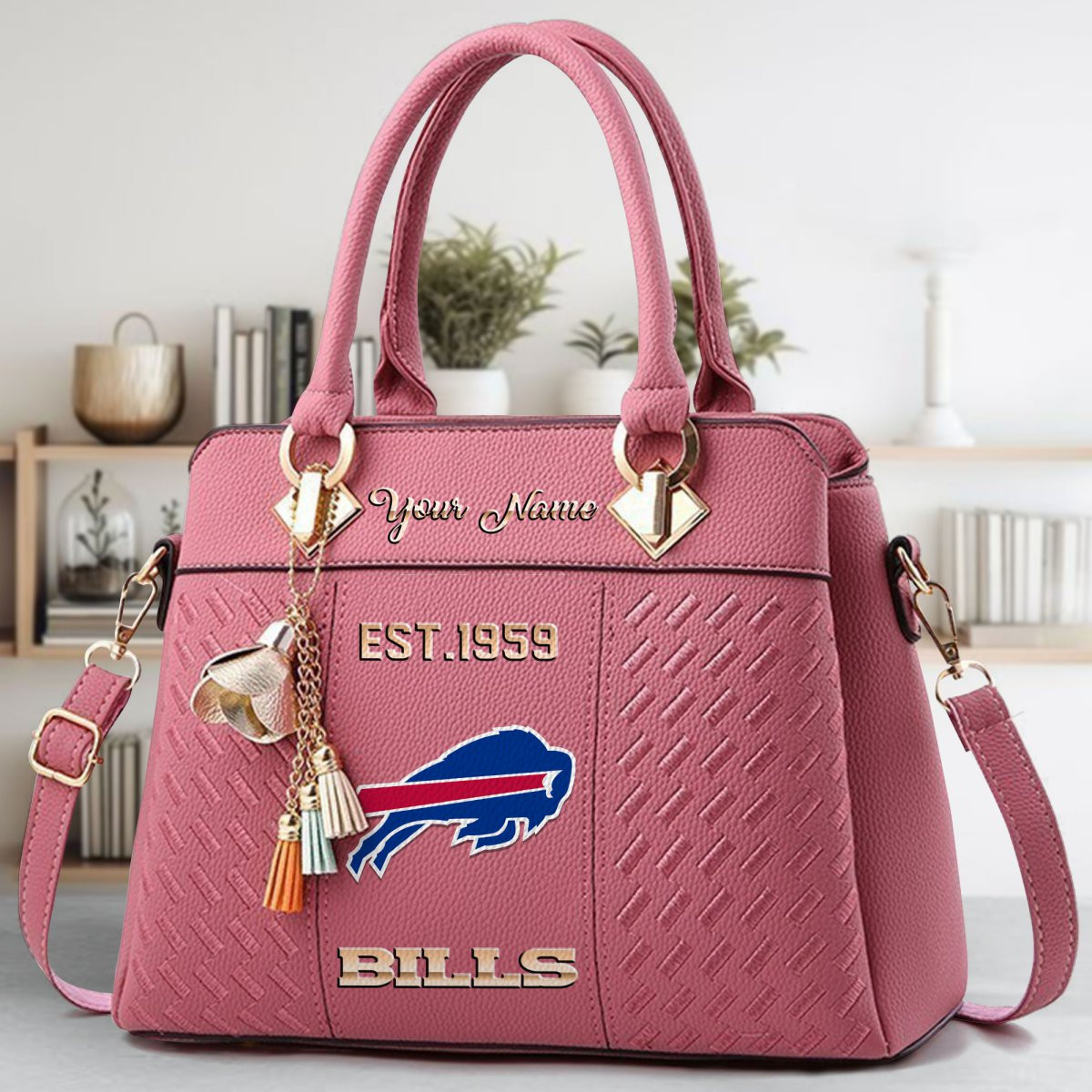 Buffalo Bills Crossbody Zip Handbag With Tassel Custom Name For Women - Image 6