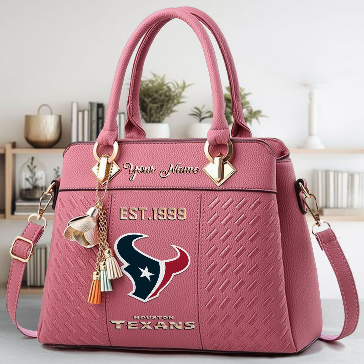 Houston Texans Crossbody Zip Handbag With Tassel Custom Name For Women - Image 6