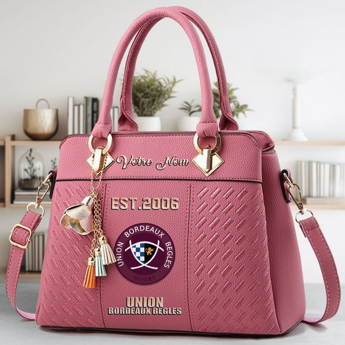 Union Bordeaux Begles Crossbody Zip Handbag With Tassel Custom Name For Women - Image 6