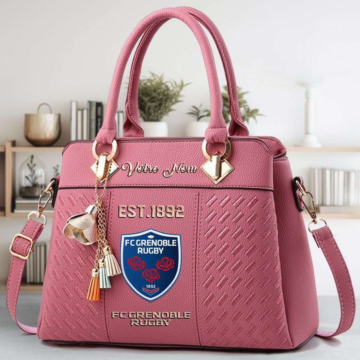 FC Grenoble Rugby Crossbody Zip Handbag With Tassel Custom Name For Women - Image 6