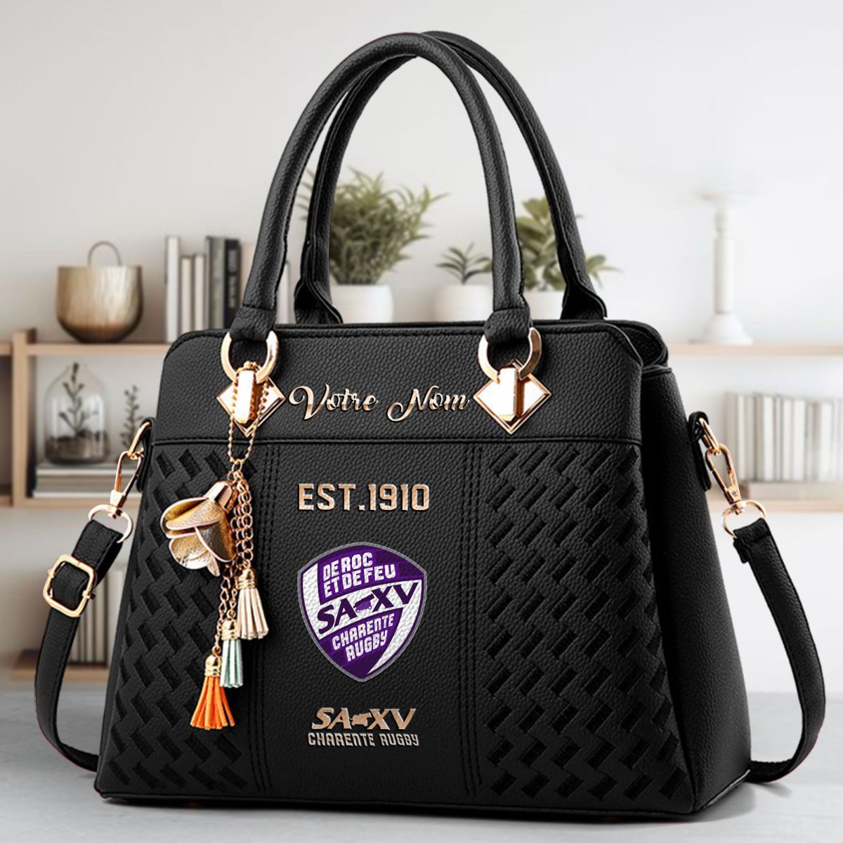 SAXV Charente Rugby Crossbody Zip Handbag With Tassel Custom Name For Women - Image 2
