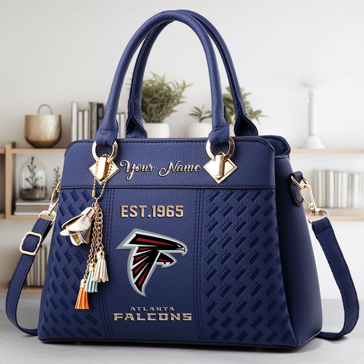 Atlanta Falcons Crossbody Zip Handbag With Tassel Custom Name For Women - Image 3