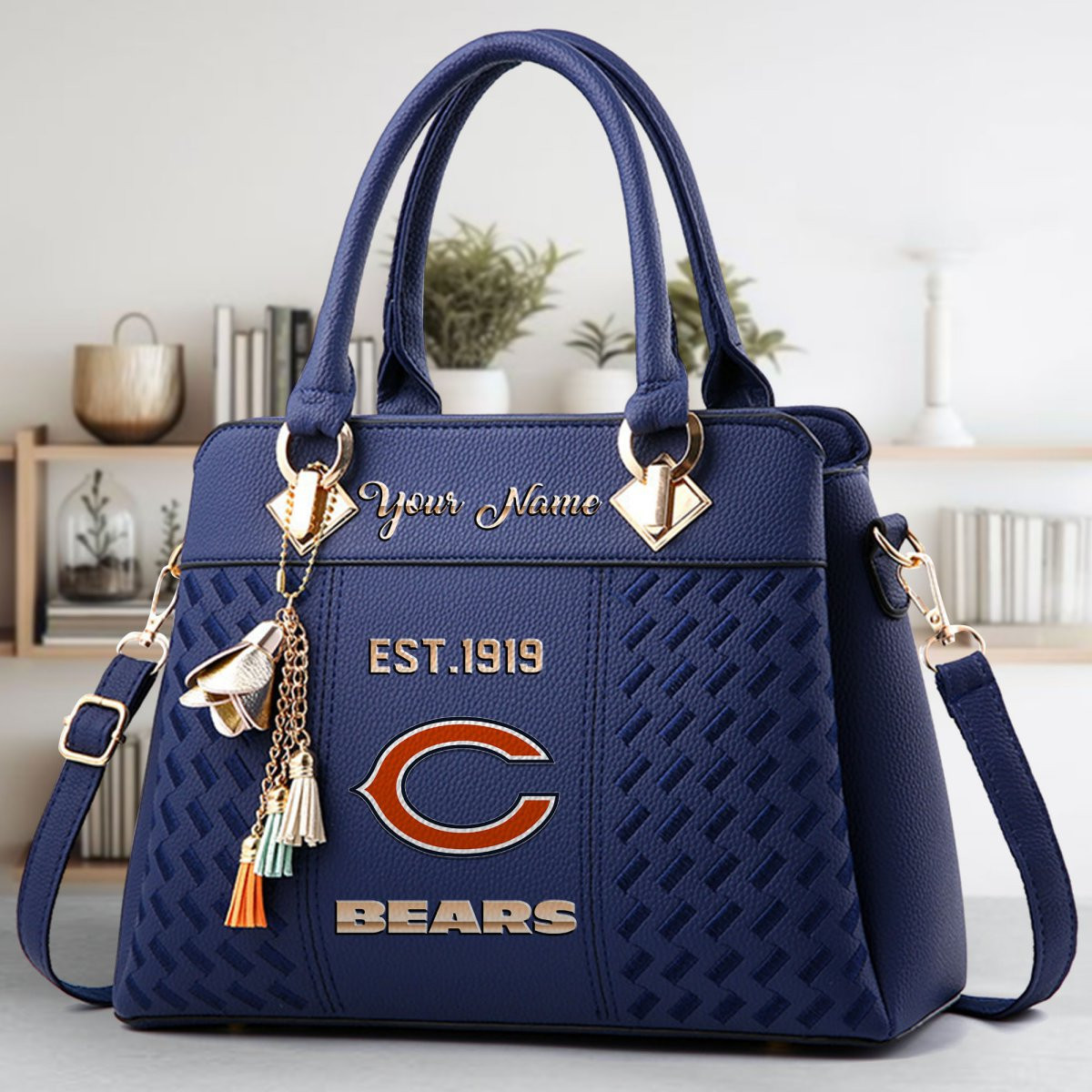 Chicago Bears Crossbody Zip Handbag With Tassel Custom Name For Women - Image 3